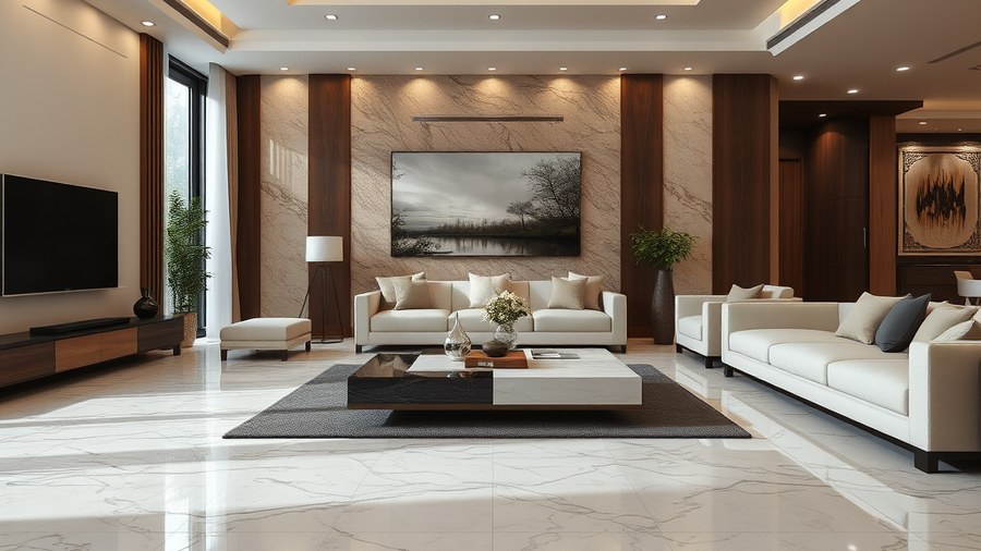 comparison of marble and granite flooring in Indian living room · interior design concept by Design Within