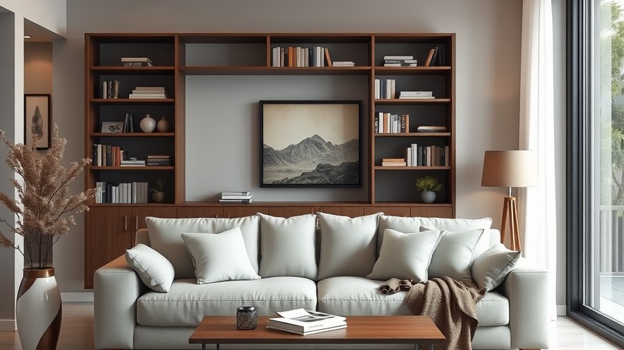 cotton sofa in a cozy living room with a bookshelf · interior design concept by Design Within