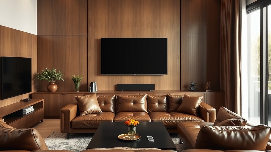 leather sofa in a modern living room with a TV unit · interior design concept by Design Within