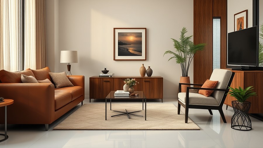 living room with a leather sofa and a cotton armchair · interior design concept by Design Within