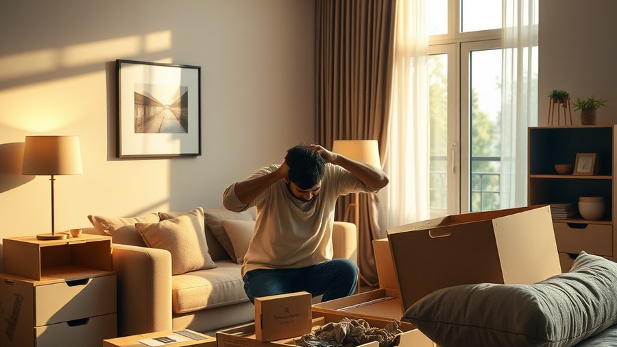person struggling to assemble flat-pack furniture · interior design concept by Design Within