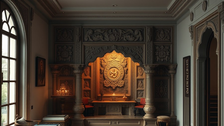 traditional Indian puja room with intricate carvings · interior design concept by Design Within