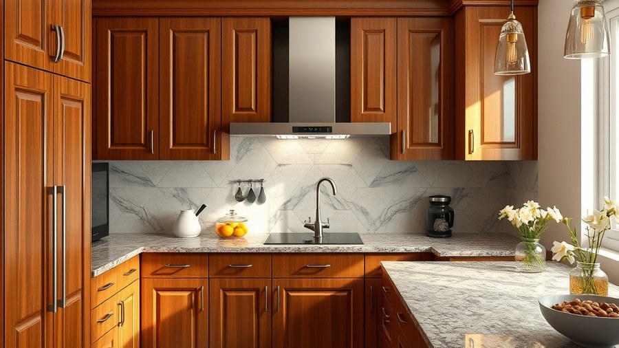 beautiful closed kitchen with wooden cabinets and granite countertops in Indian home · interior design concept by Design Within
