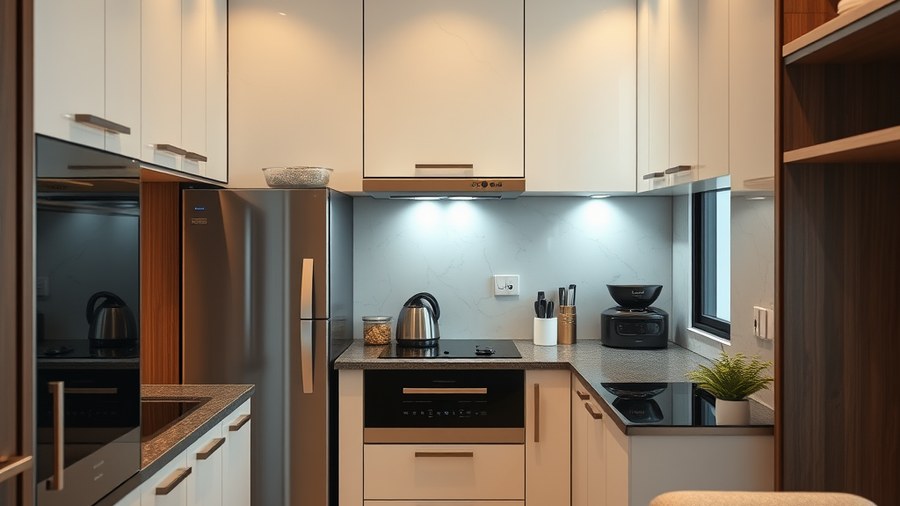 compact closed kitchen with modern appliances in Pune apartment · interior design concept by Design Within
