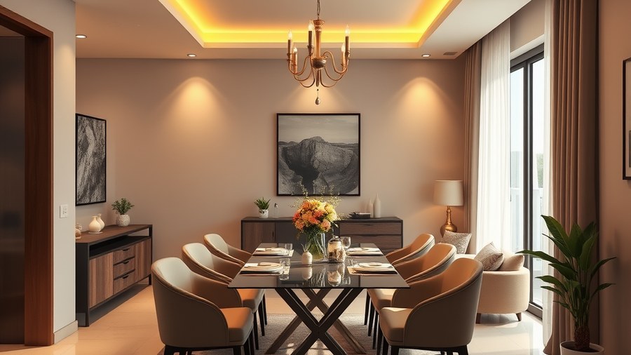 dining room with warm white lighting in a 3BHK Indian apartment · interior design concept by Design Within