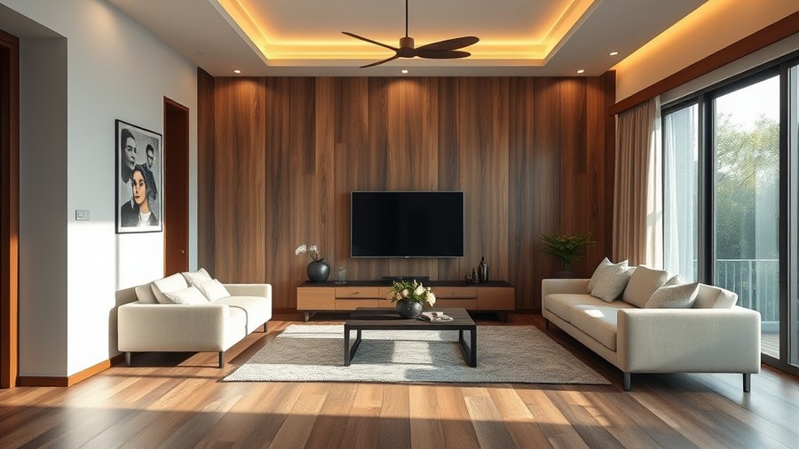engineered wood planks in a modern Indian living room · interior design concept by Design Within