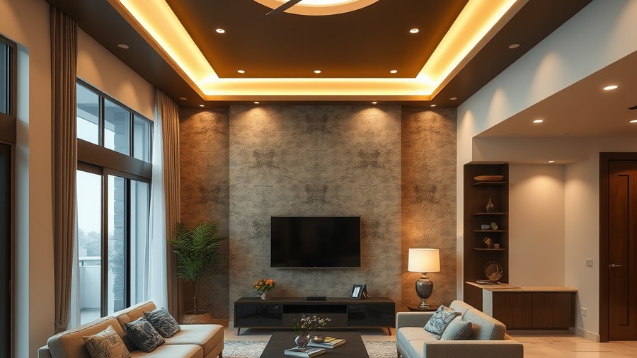 modern living room with energy-efficient false ceiling design in Indian home · interior design concept by Design Within