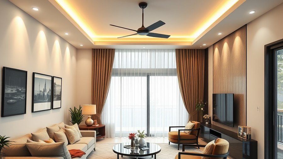 modern living room with false ceiling design in Indian home · interior design concept by Design Within