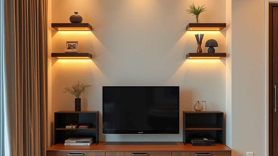 modern TV unit with mounted TV and decorative shelves · interior design concept by Design Within