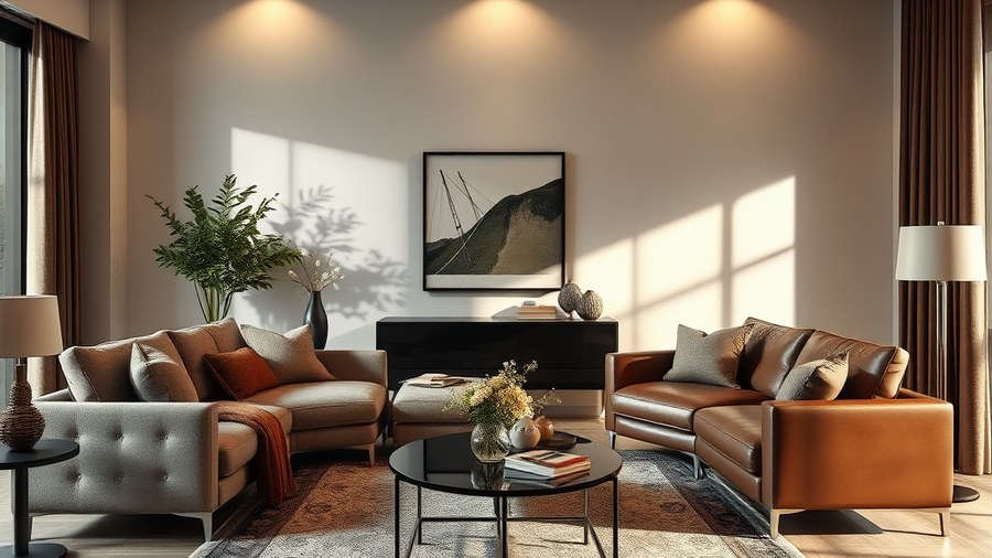 side-by-side comparison of linen and leather sofas in a modern living room · interior design concept by Design Within