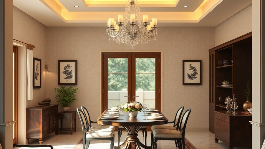 traditional Indian dining room with warm white chandelier · interior design concept by Design Within