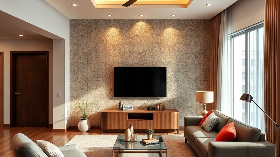 vibrant living room with statement wallpaper in 3BHK apartment · interior design concept by Design Within