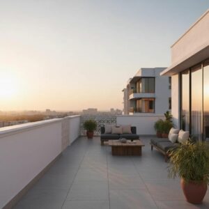 Modern Indian home with a clean, light-coloured finished terrace